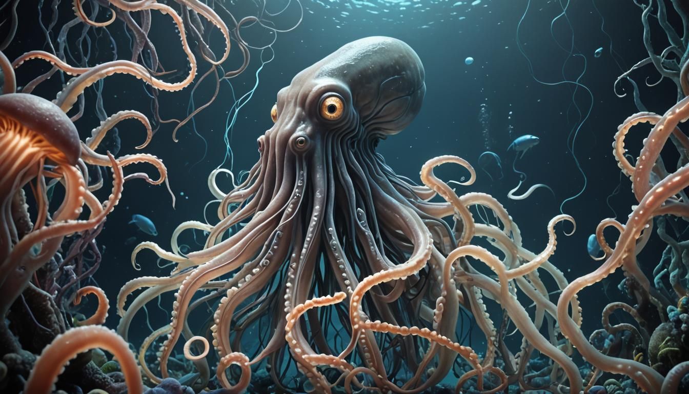 Giant Squid in Deep Ocean: Claymation CGI