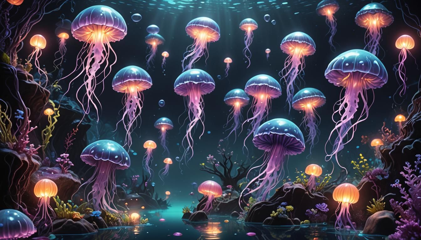 Dark Fantasy Cartoon of Underwater Alien Abyss