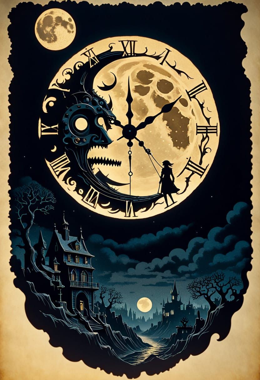 Dark Mechanical Moon in Cinematic Horror Art