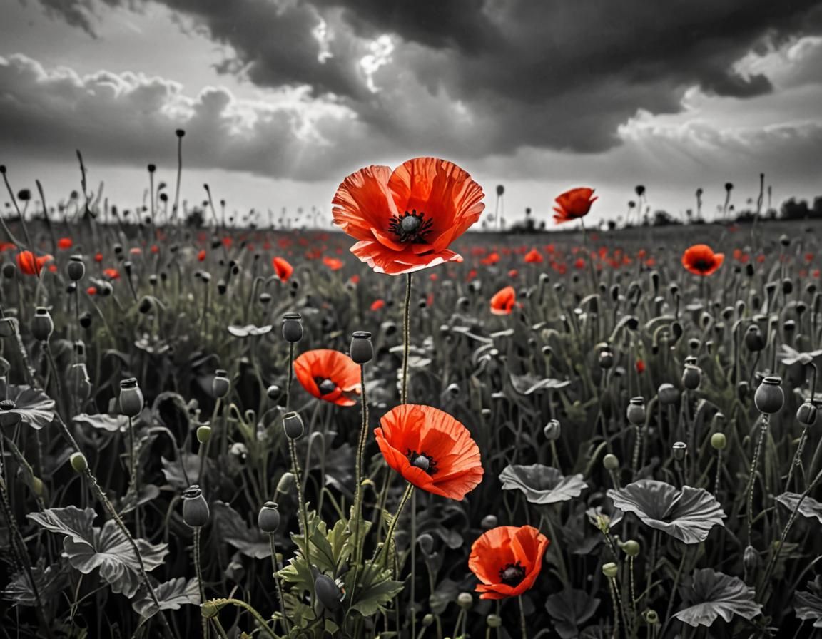 Red Poppy Blooms on Battlefield: Hope Emerges