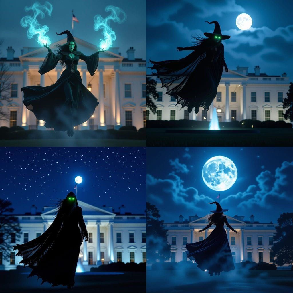 Witch Flies Over White House in Cinematic Film Still