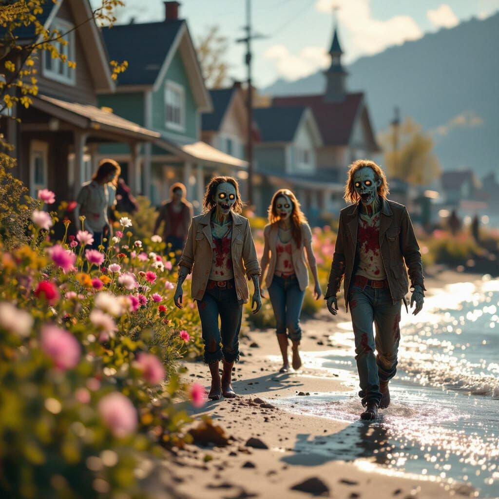 Happy Zombies Romance in Spring Beach Town