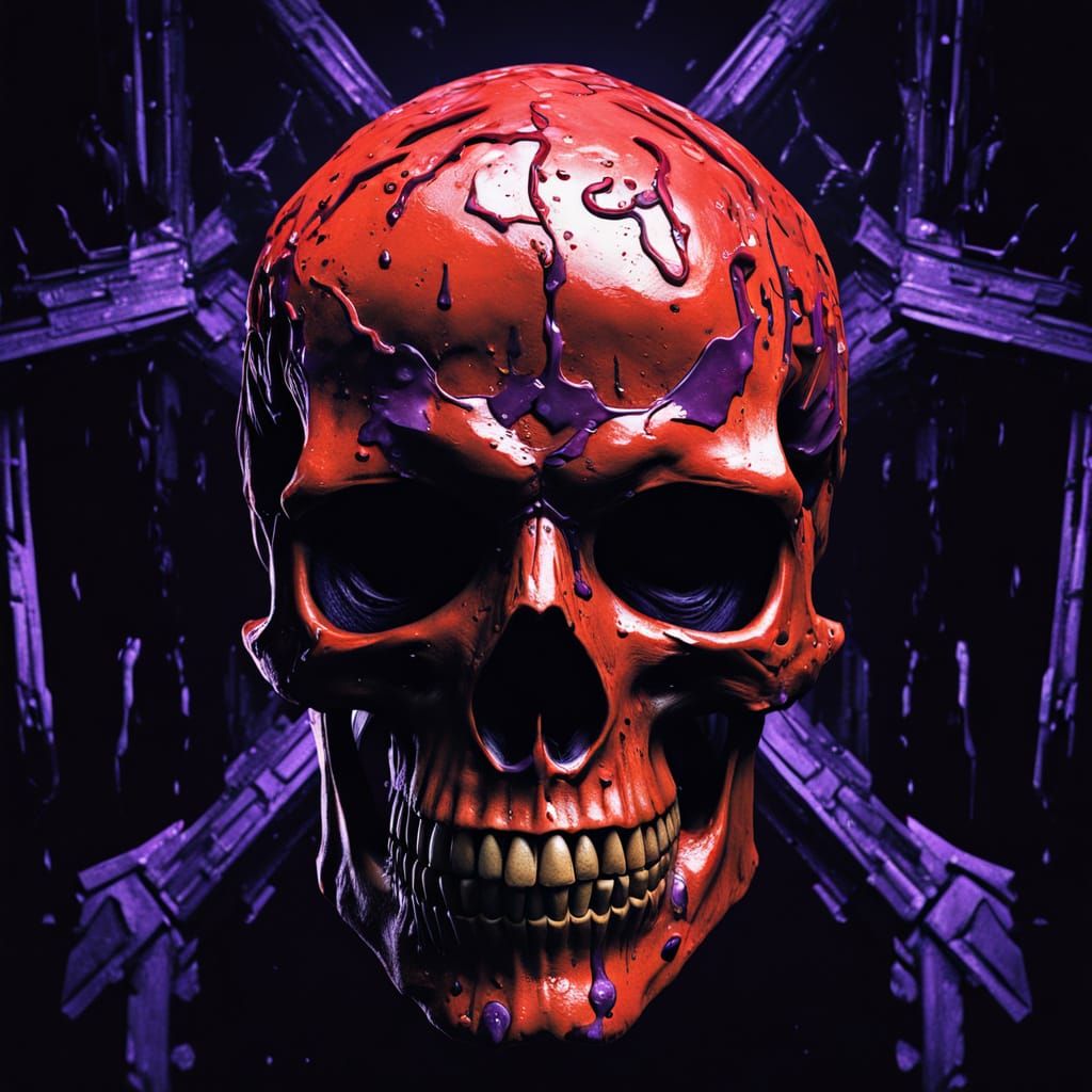 Gigantic 3D Skull with Hieroglyphs in Hologram Style