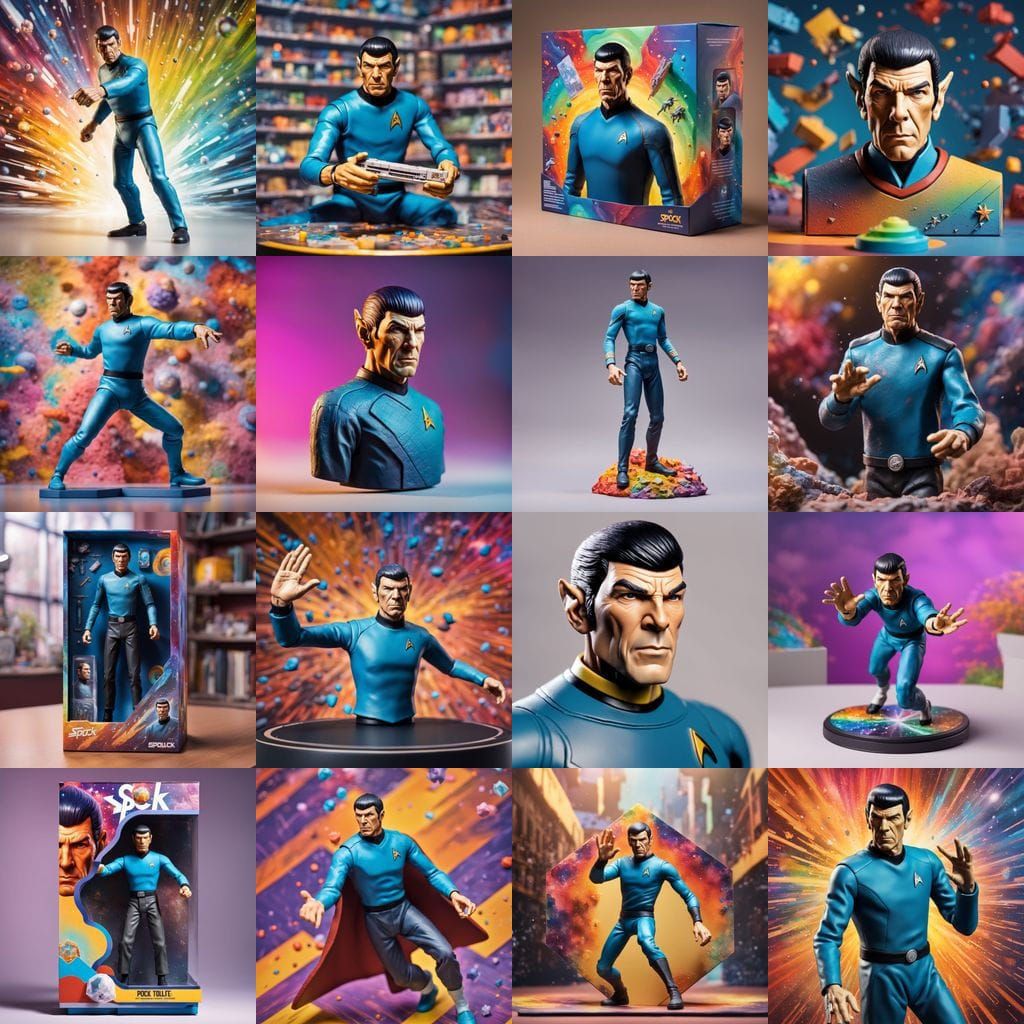 Spock Toy Unboxed in a Vibrant, Hyperrealistic Scene