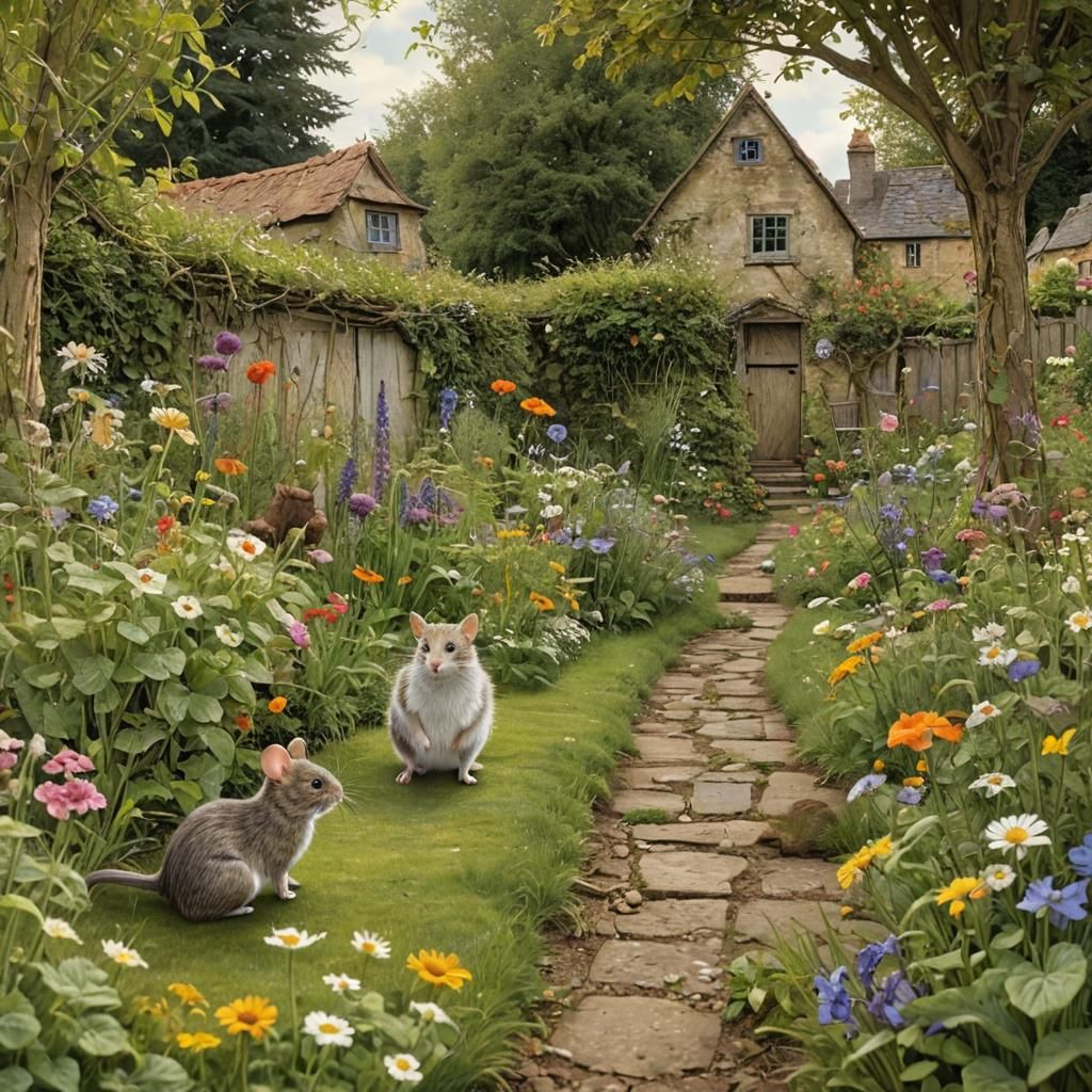 Cat and Mouse Garden Fantasy by Sam Toft