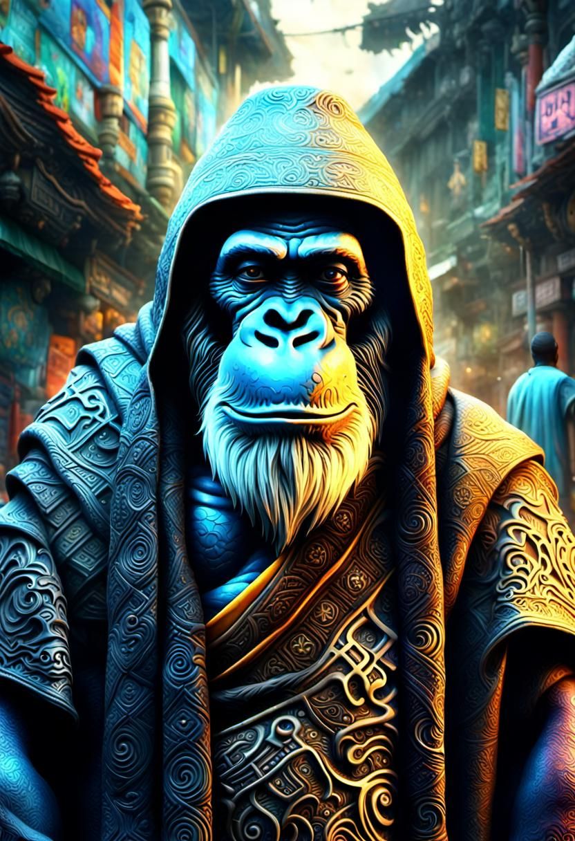Funky Ape Monk in Detailed Graffiti Art