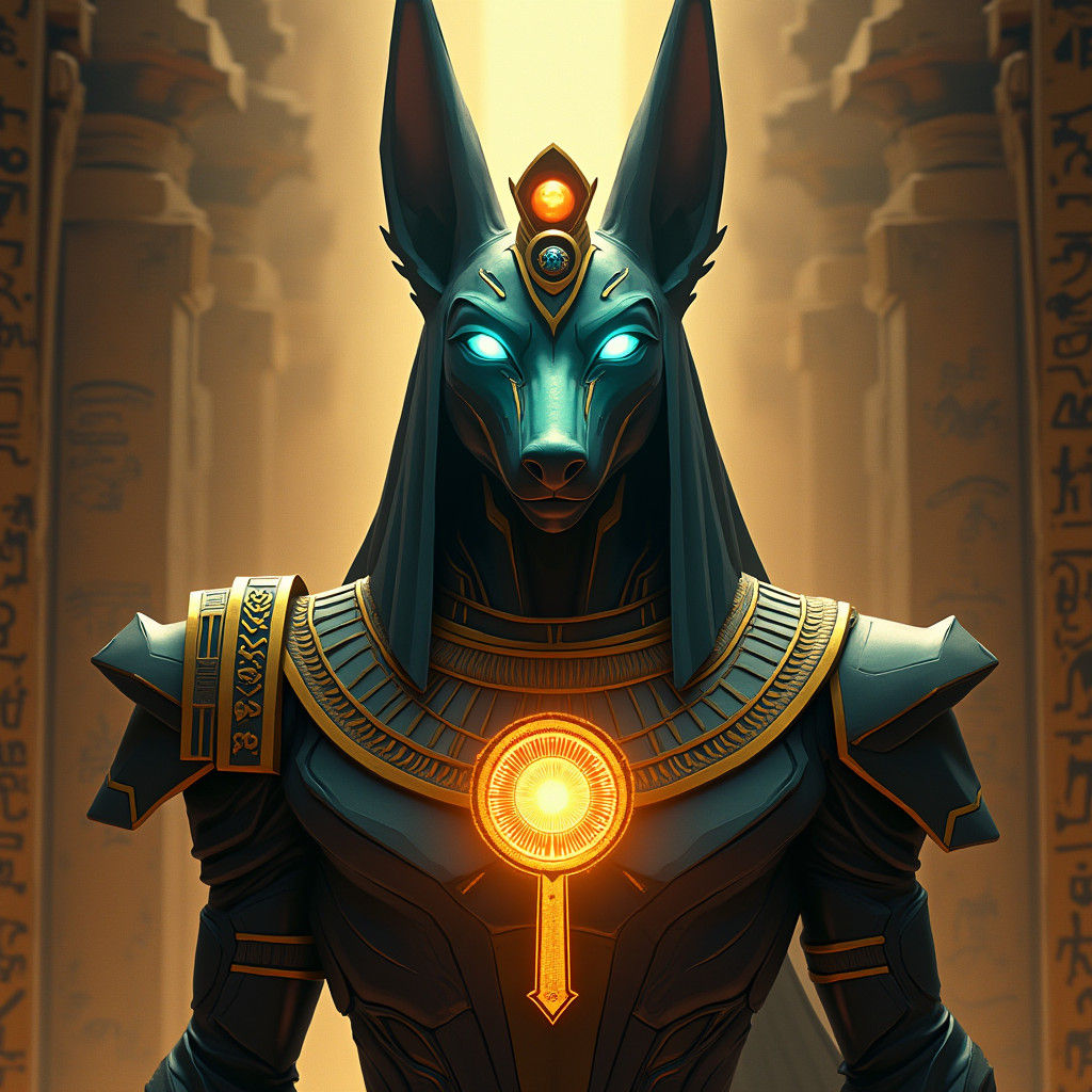 Majestic Anubis in Sleek Armor: A Matte Painting