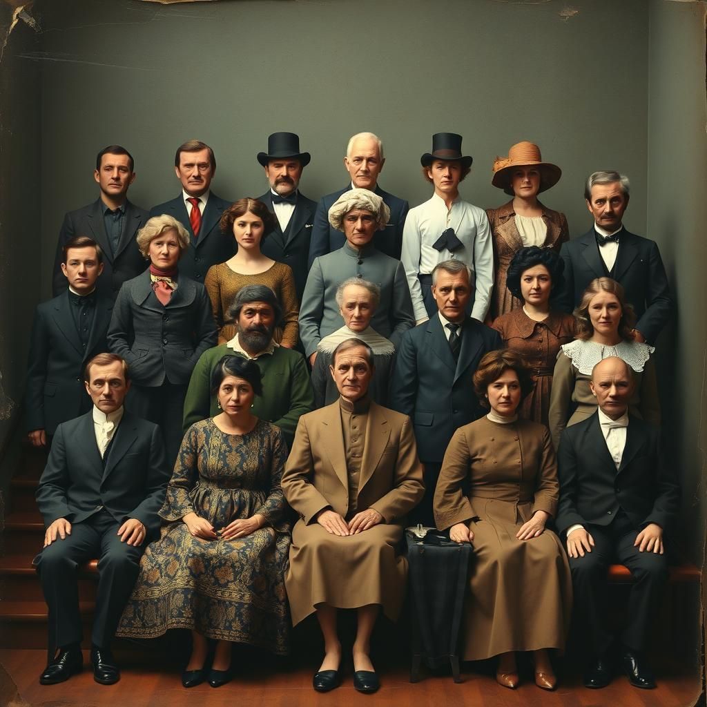 Historical Figures Class Photo in Surreal Style