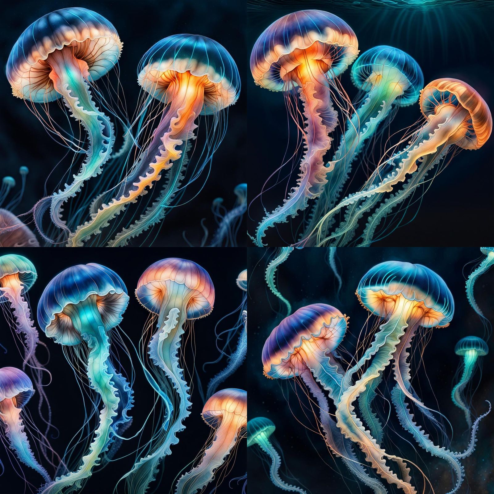 Bioluminescent Jellyfish in Abstract Watercolor Style