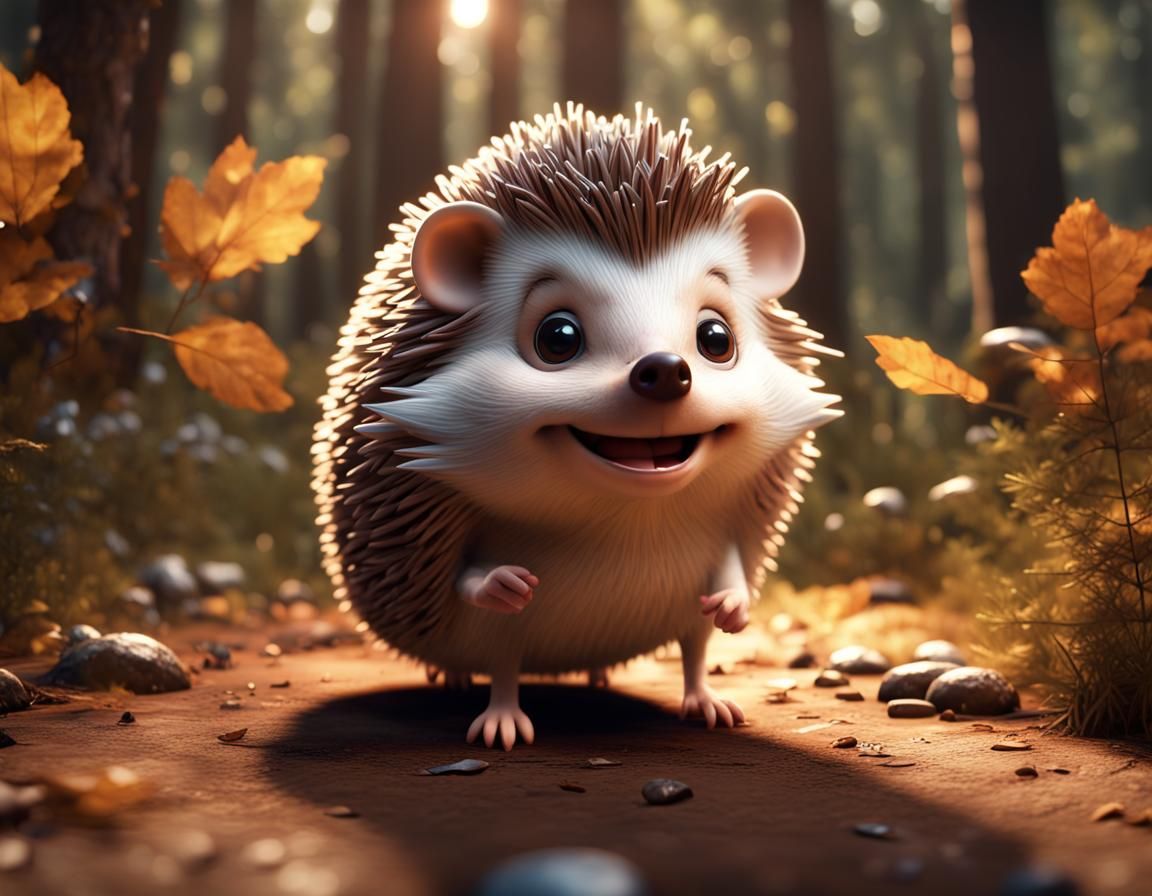 Cute Hedgehog in Forest, Disney Style 3D Render
