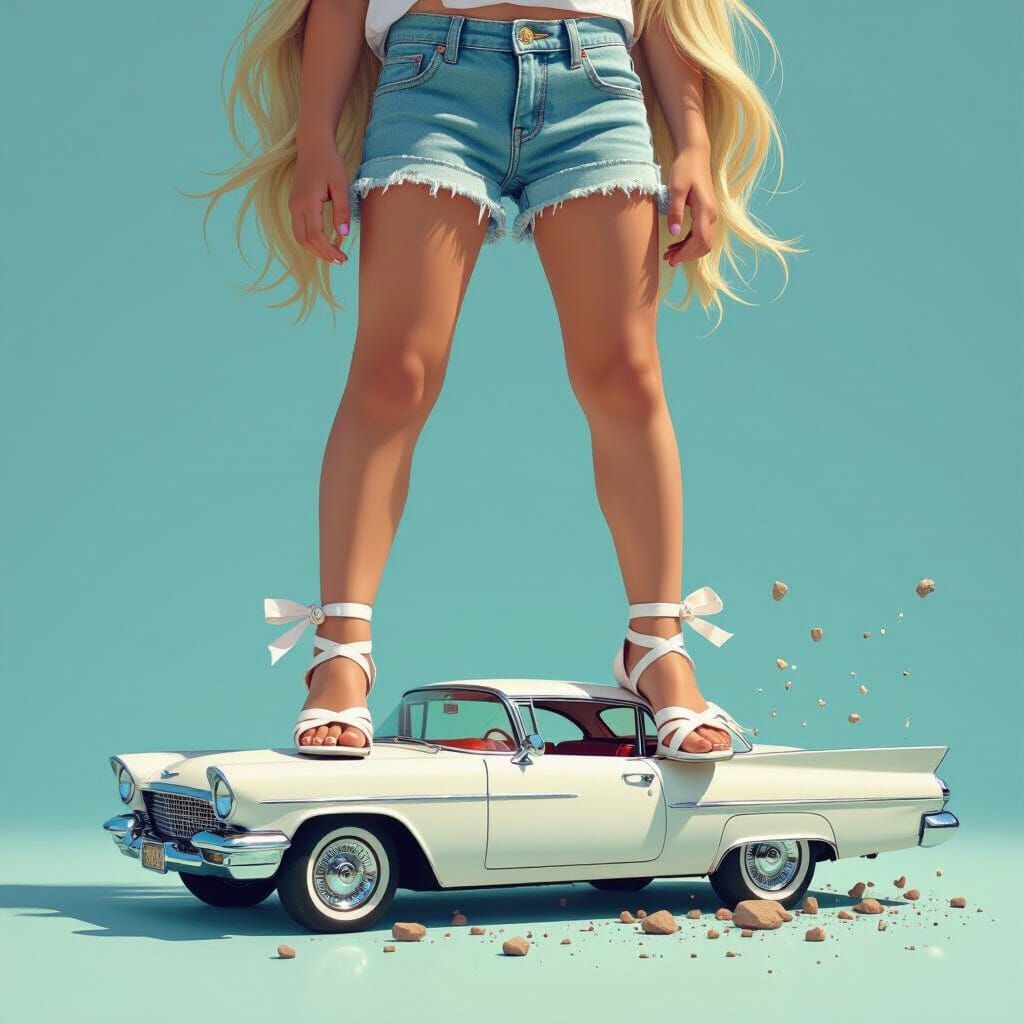 Girl Crushing Car: Futuristic Chic Art