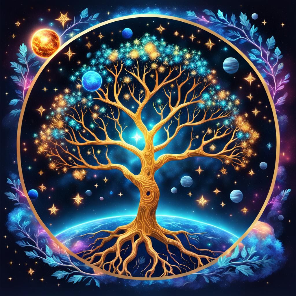 Cosmic Tree of Life: Isometric Digital Art