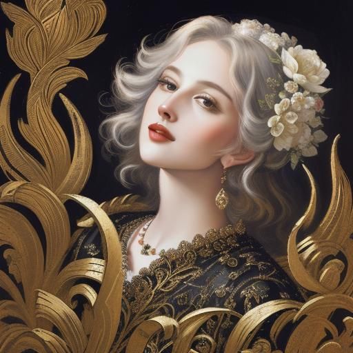 Botanical Baroque Portrait of Expressive Woman