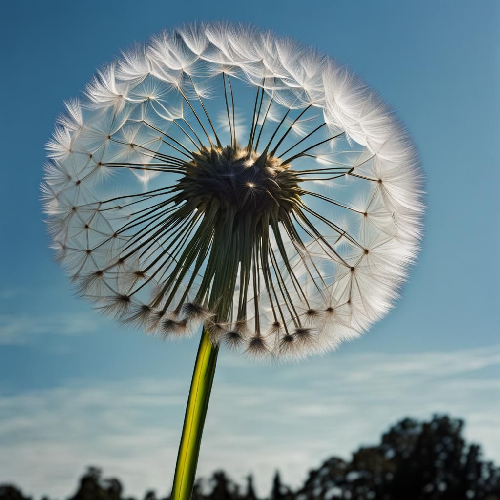 Giant Glass Dandelion Sculpture in Hyperreal Style