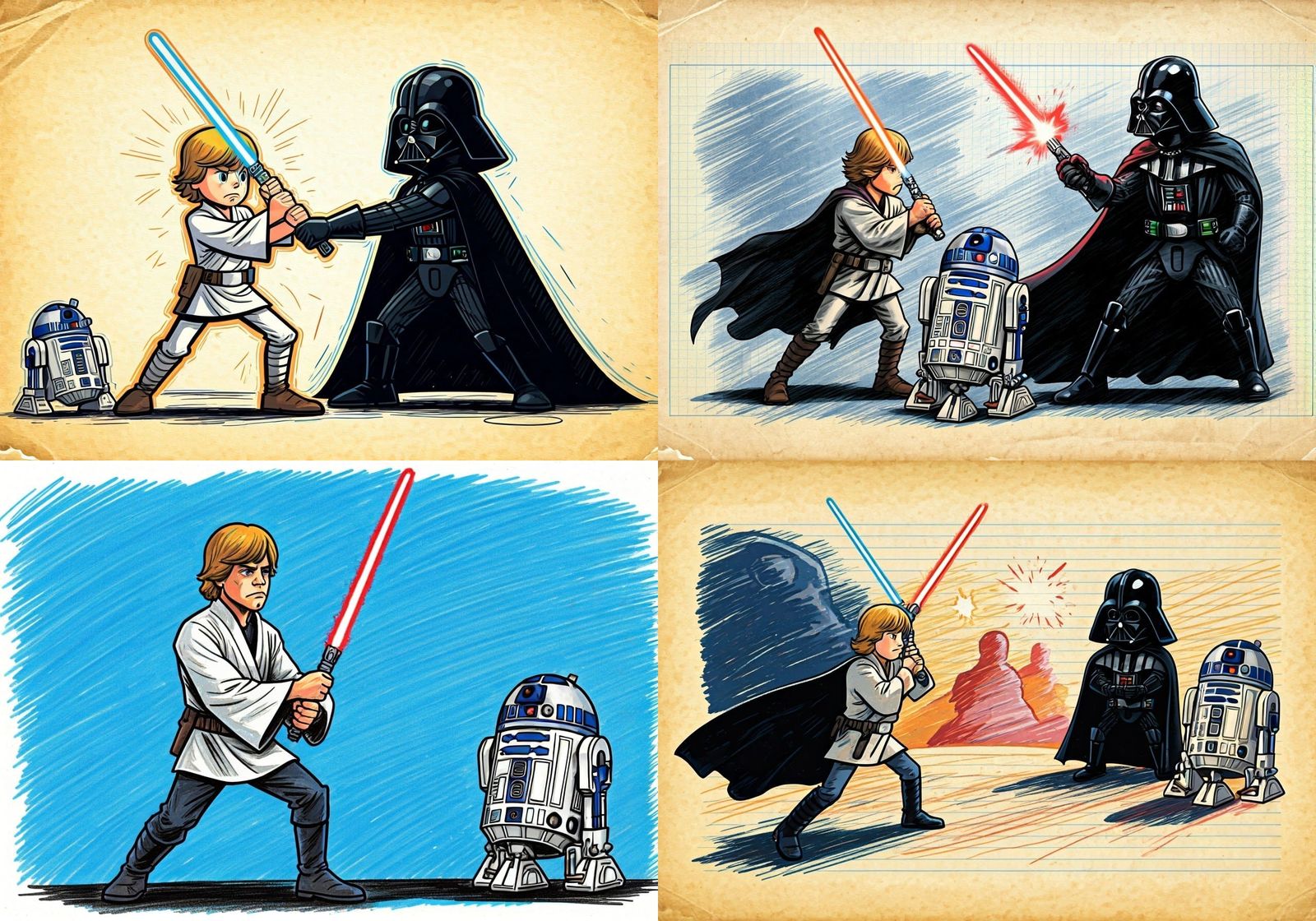 Child's Crayon Drawing: Luke Skywalker vs Darth Vader