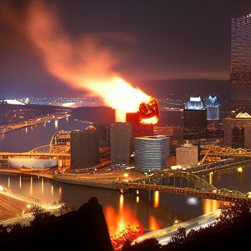 City Destruction: Flaming Monster Attacks Pittsburgh
