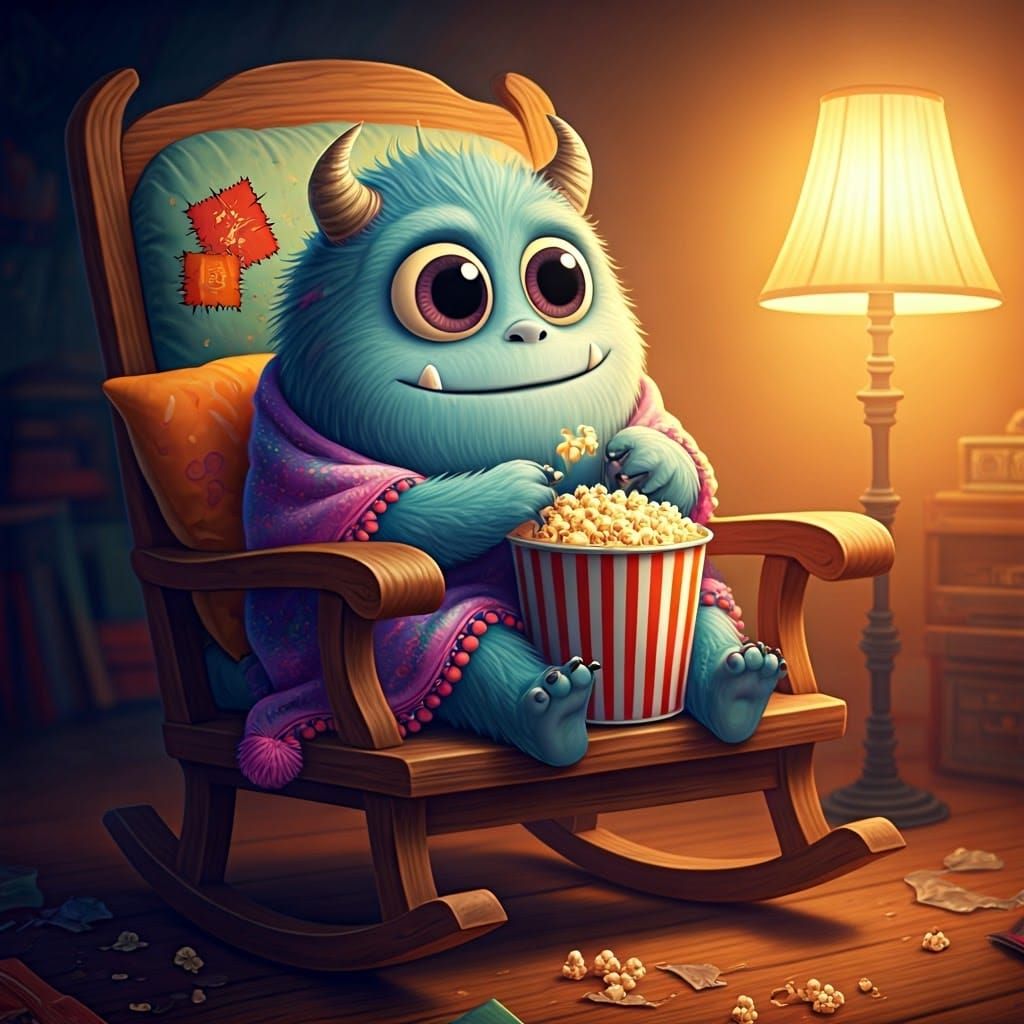 A round, endearing monster with big, shiny eyes and soft, sk...