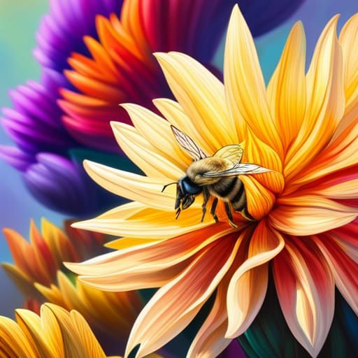 Hyperrealistic Bees in a Dahlia Garden