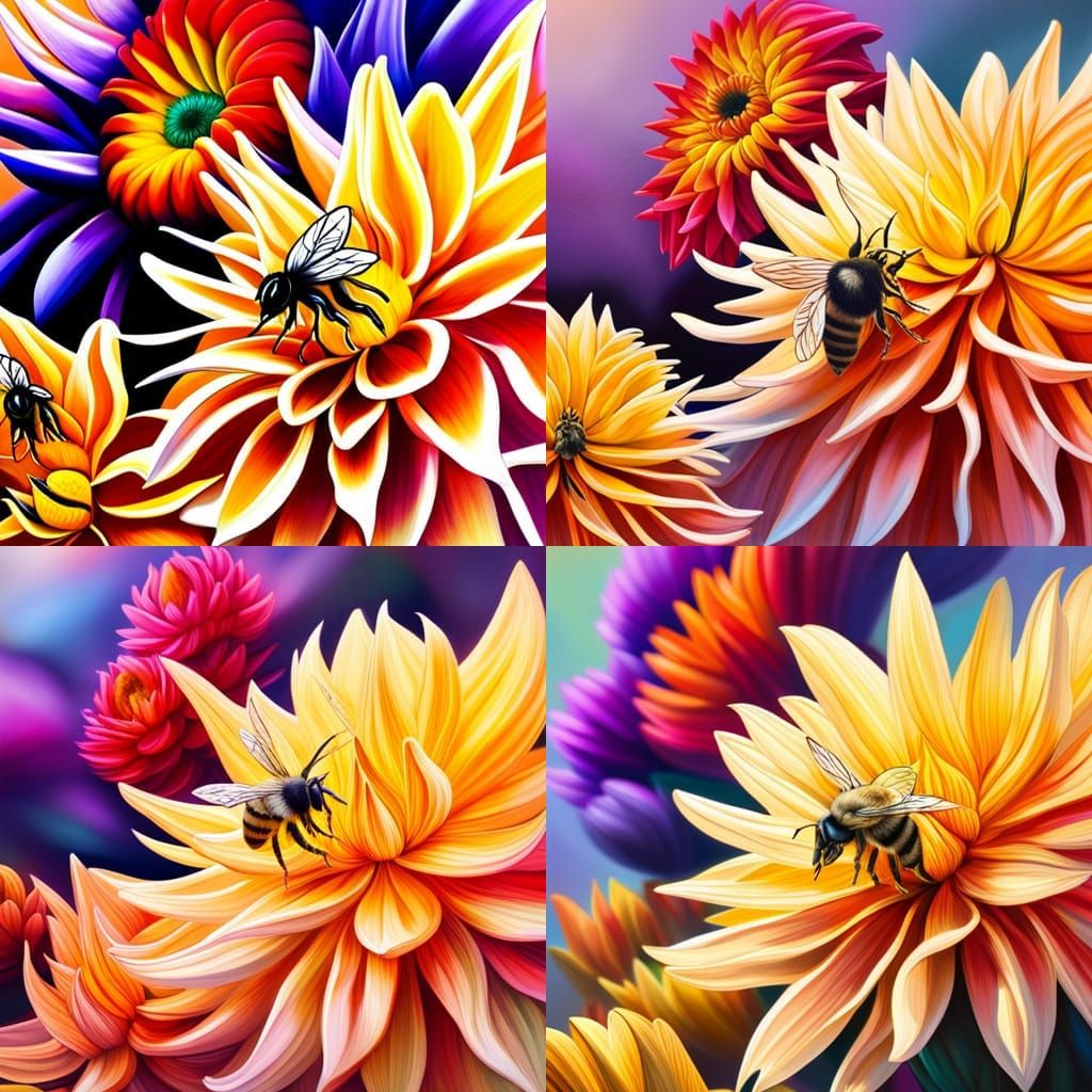 Hyperrealistic Bees in Dahlia Garden Concept Art