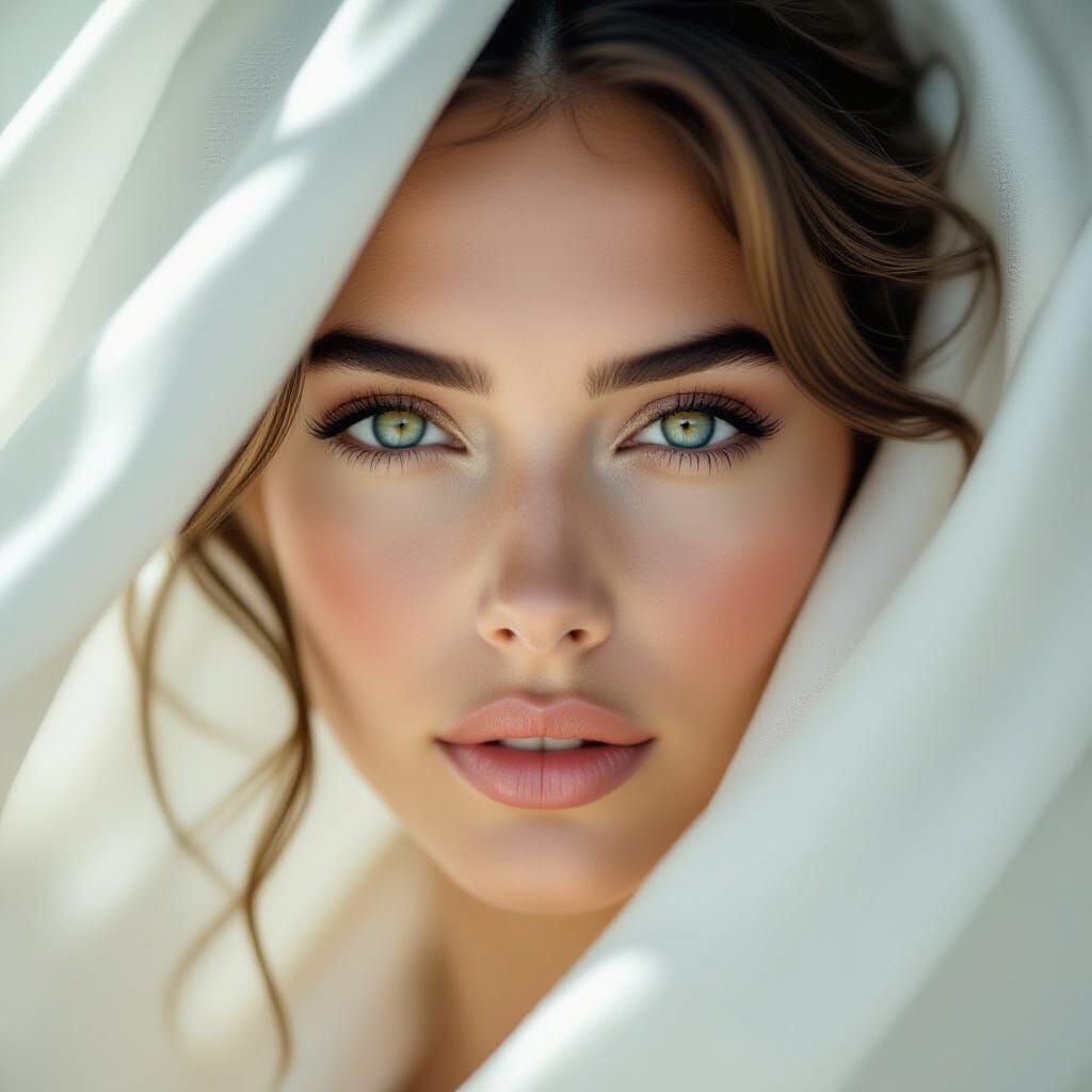 A portrait photograph of a woman's face presented in a doubl...