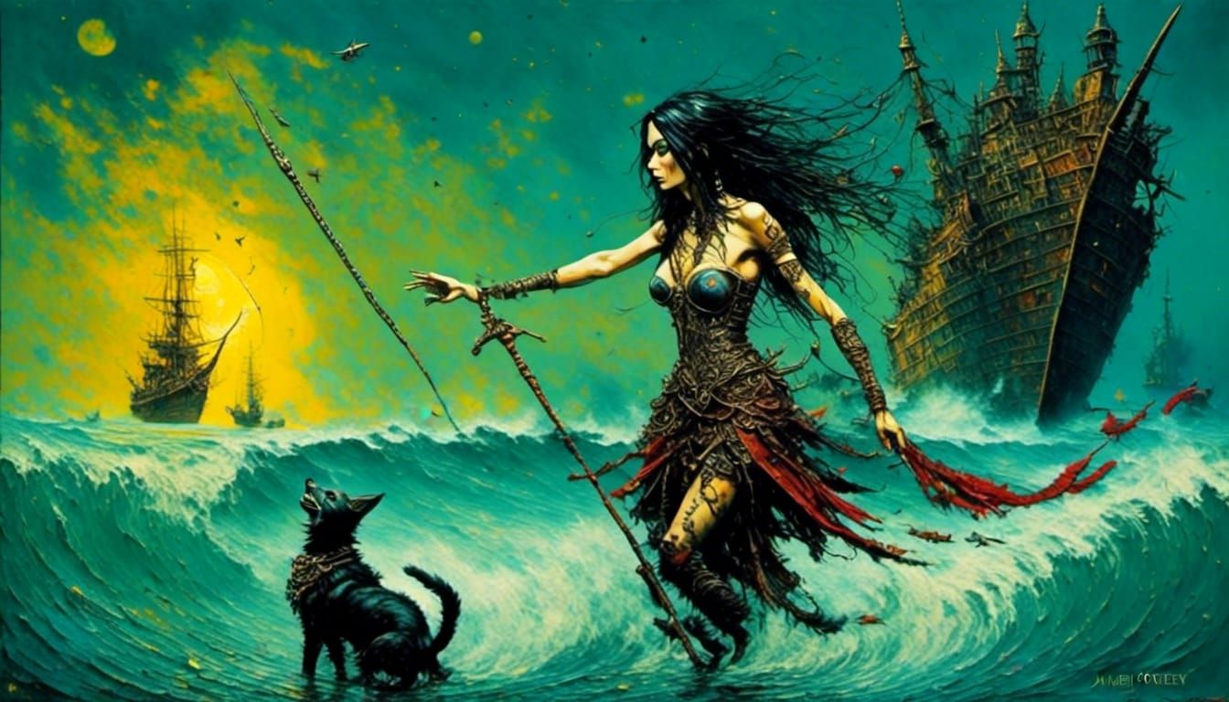 Woman Frees Djinn in Impasto Oil Painting