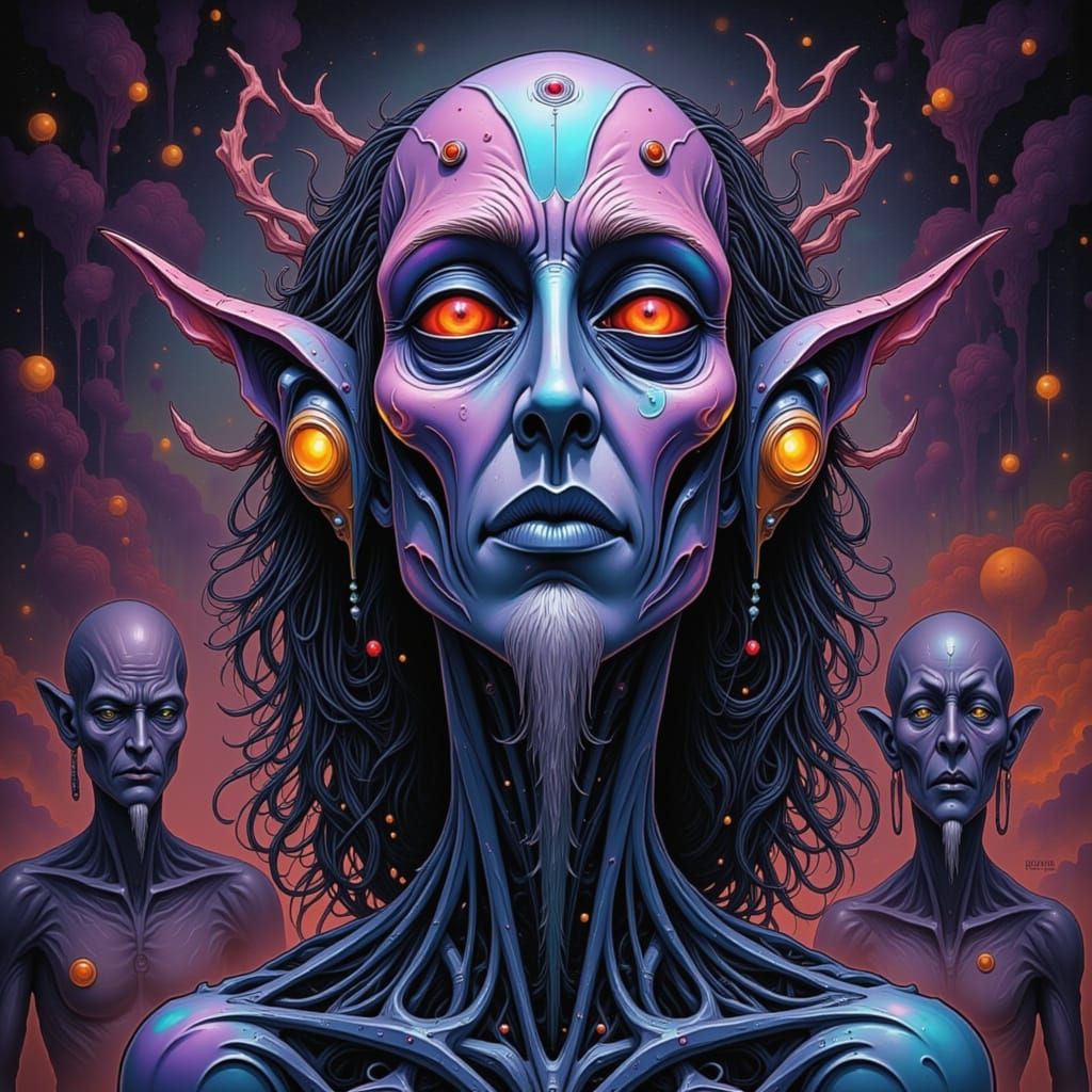 Holographic Alien Female in Cosmic Astral Illustration