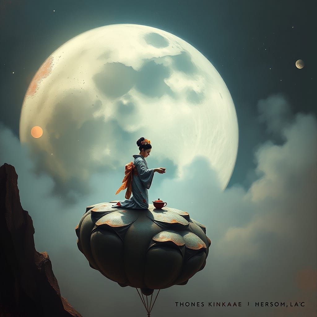 Geisha's Absurd Tea Ceremony on a Wobbling Moon