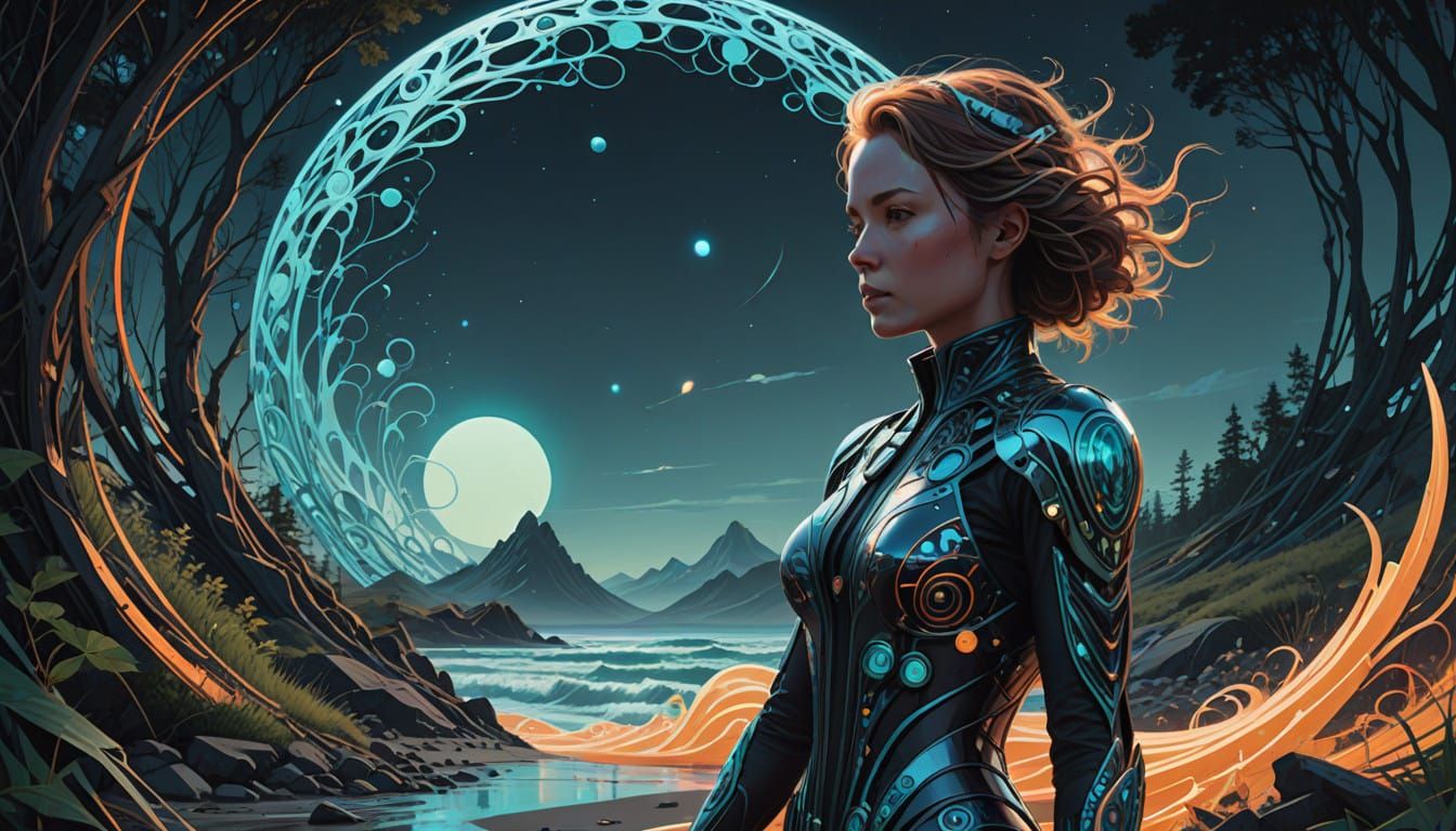 Majestic Female Elemental in Iridescent, Luminous Form