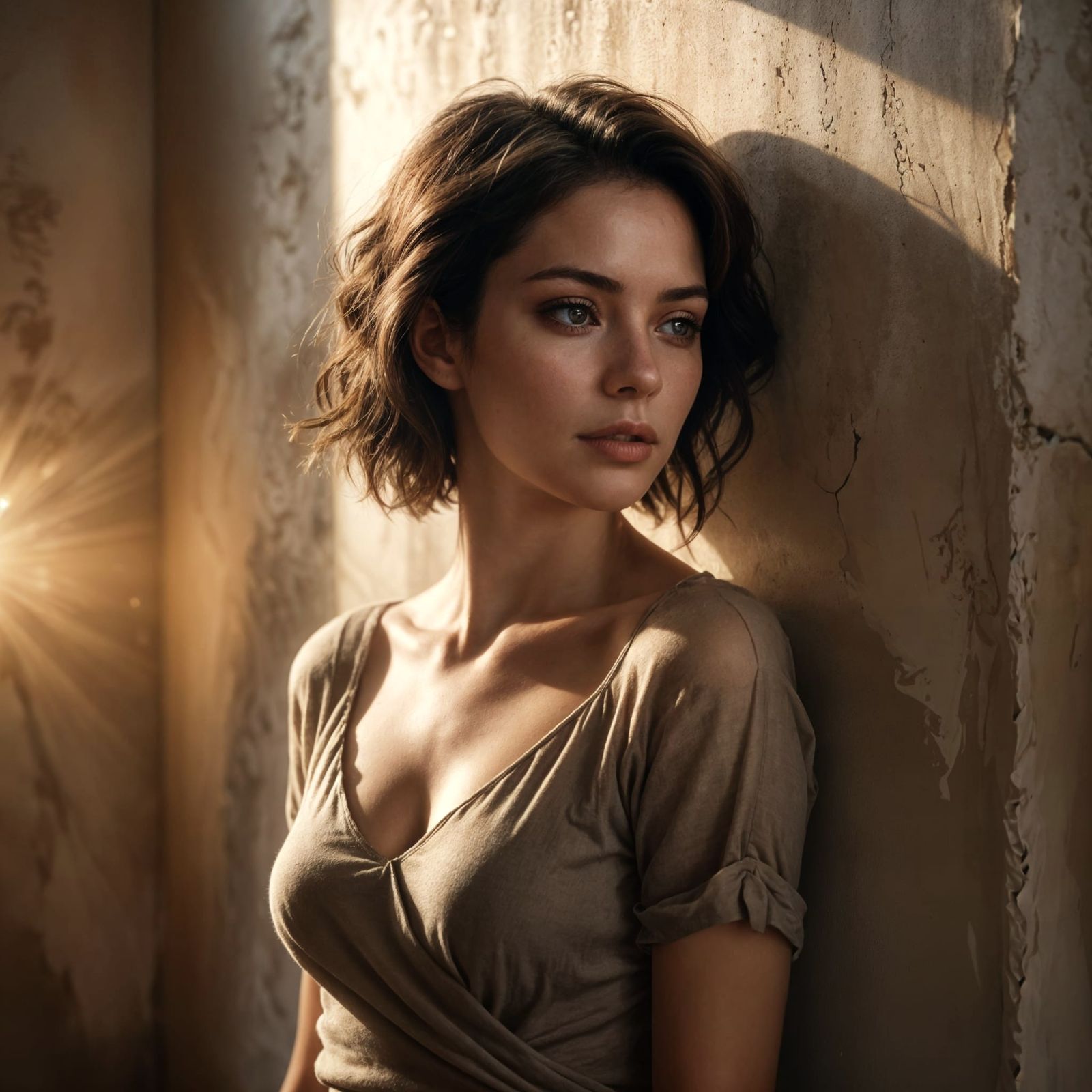 Sultry Woman in Soft Focus, Warm Golden Tones