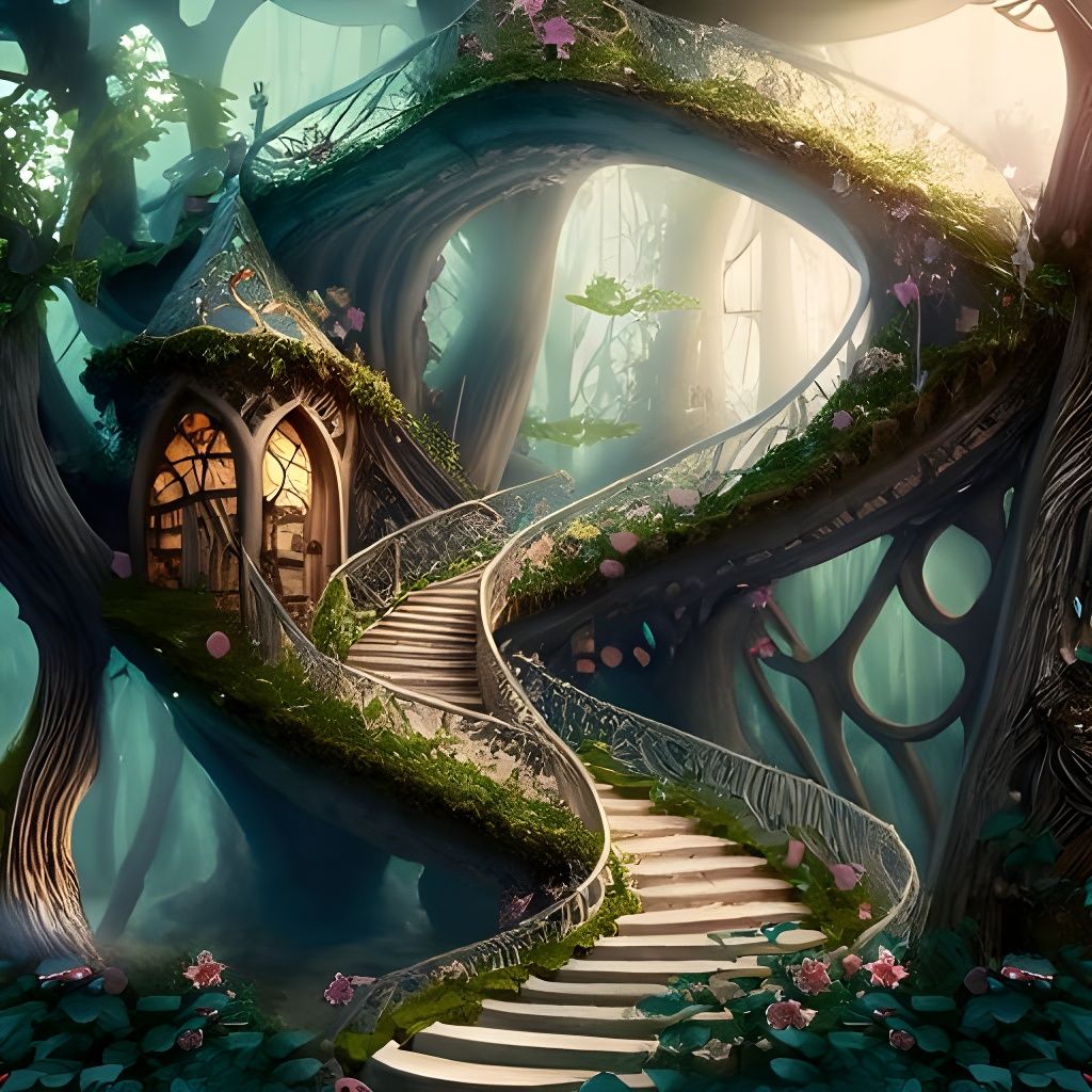 Fairytale Elvish Treehouse with Sweeping Stairway