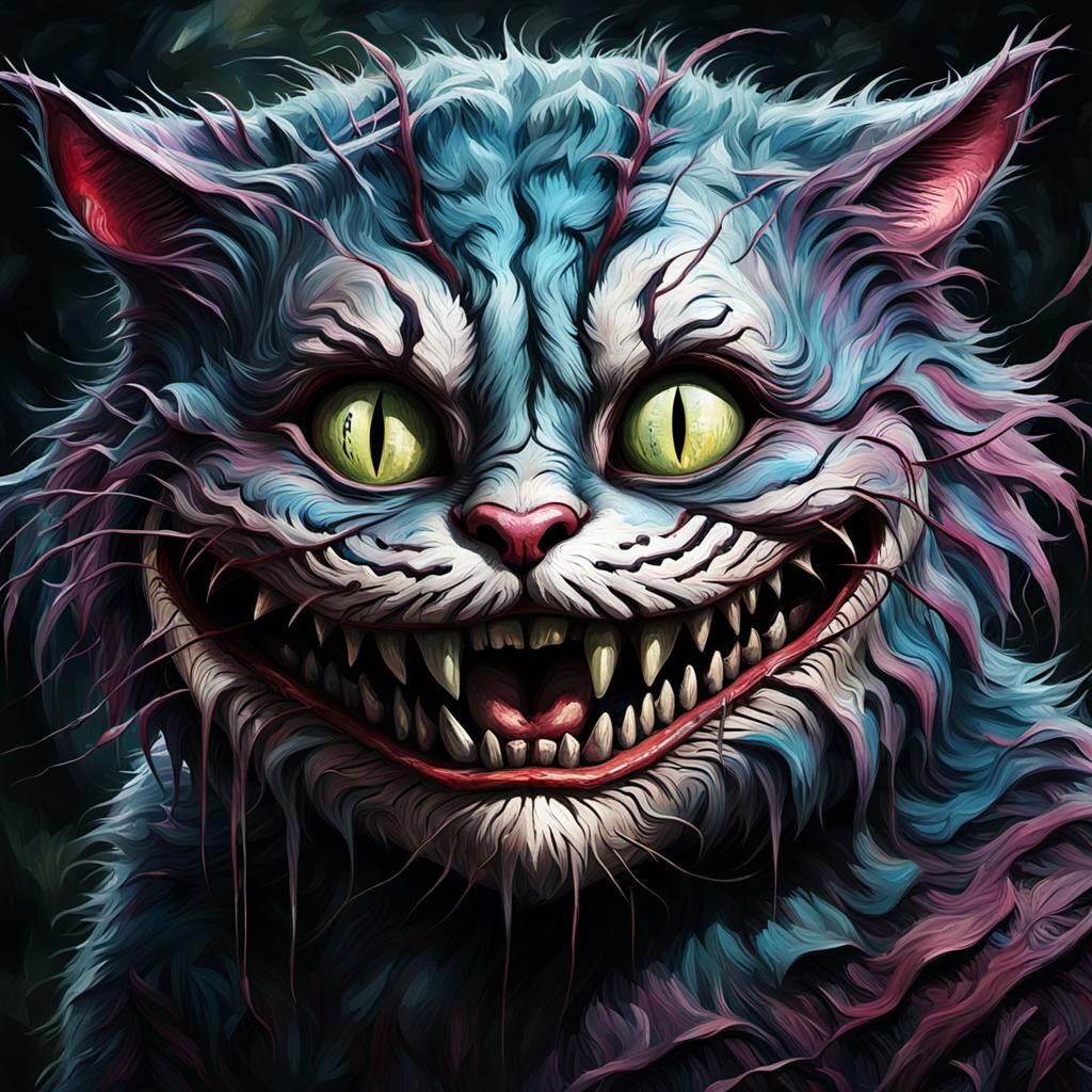 Grotesque Cheshire Cat Impressionist Impasto Painting