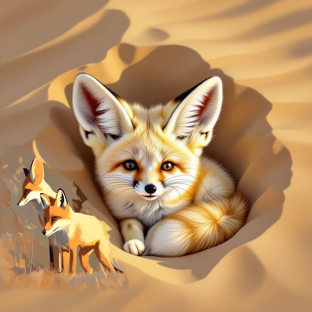 Mother Fox Protects Cub in Golden Hour