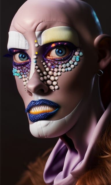 Alien Face Portrait with Dotted Skin and Five Eyes