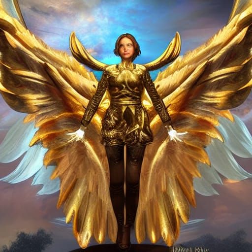 Golden Angel with Wings Spread: Fantasy Art