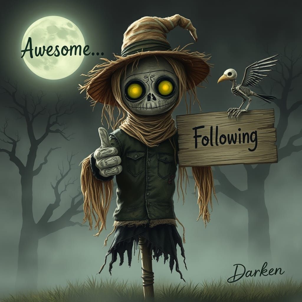 Macabre Cute Scarecrow Giving a Thumbs Up