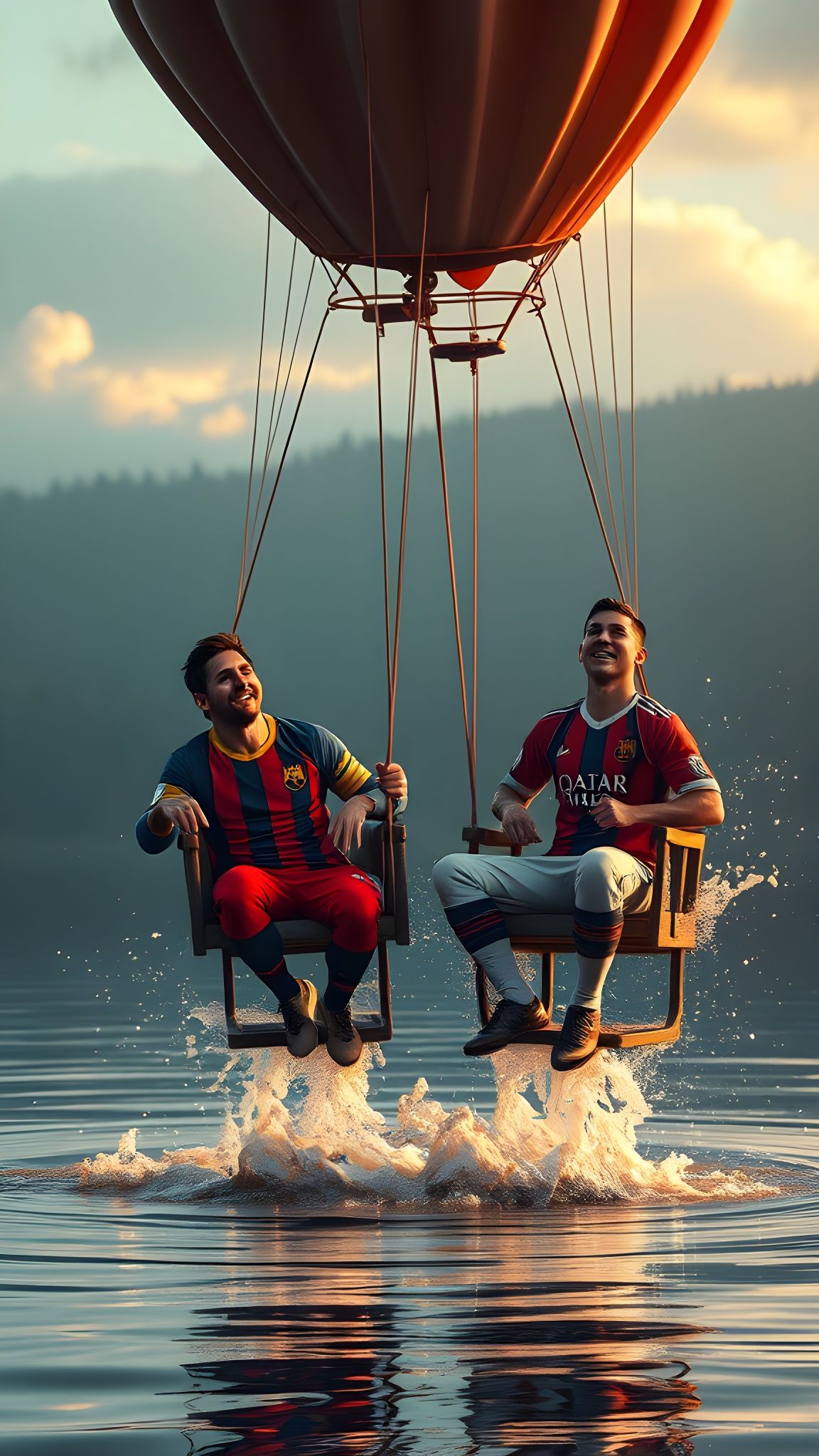 Messi and Ronaldo Balloon Descent into Lake