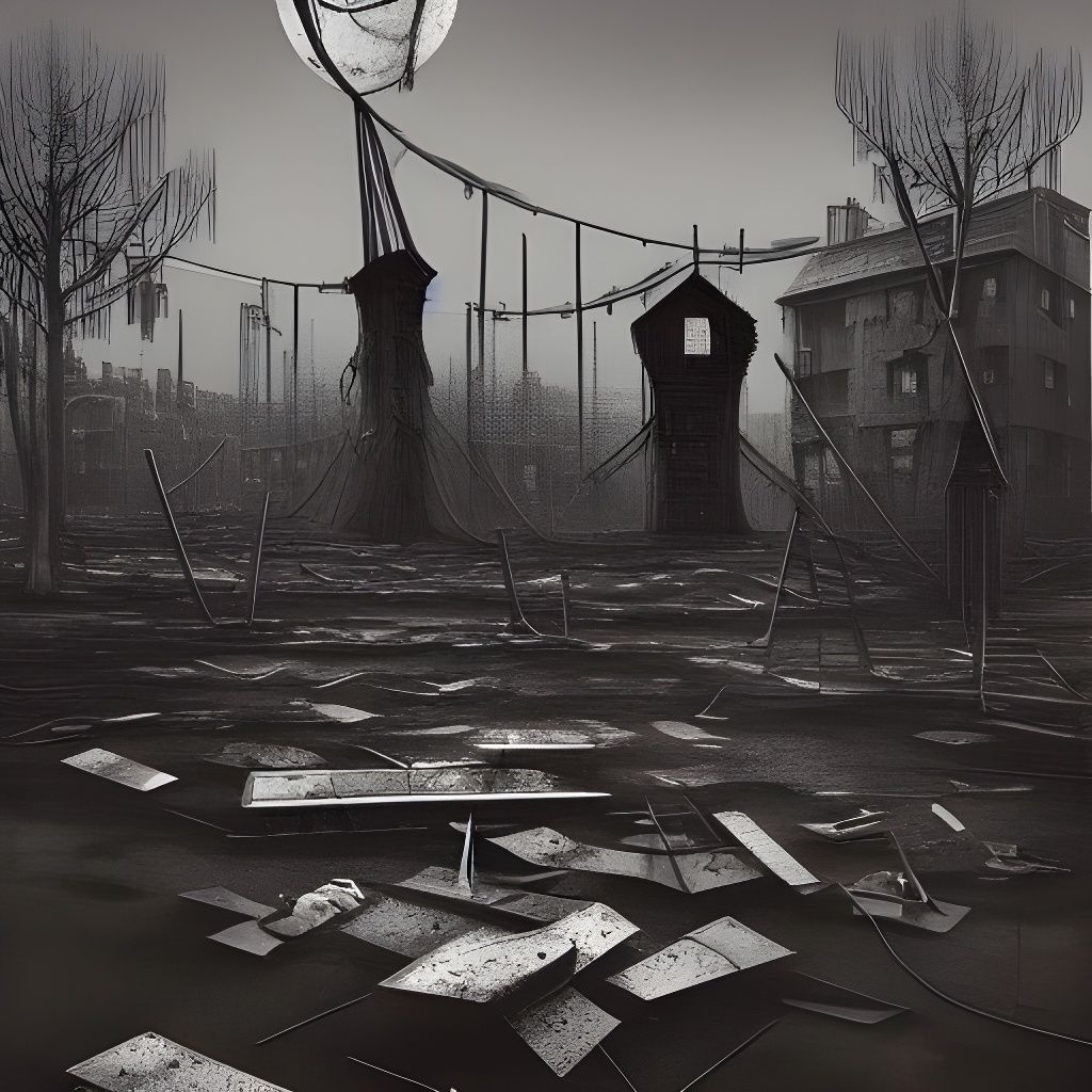 Eerie Playground in Existential Horror Style
