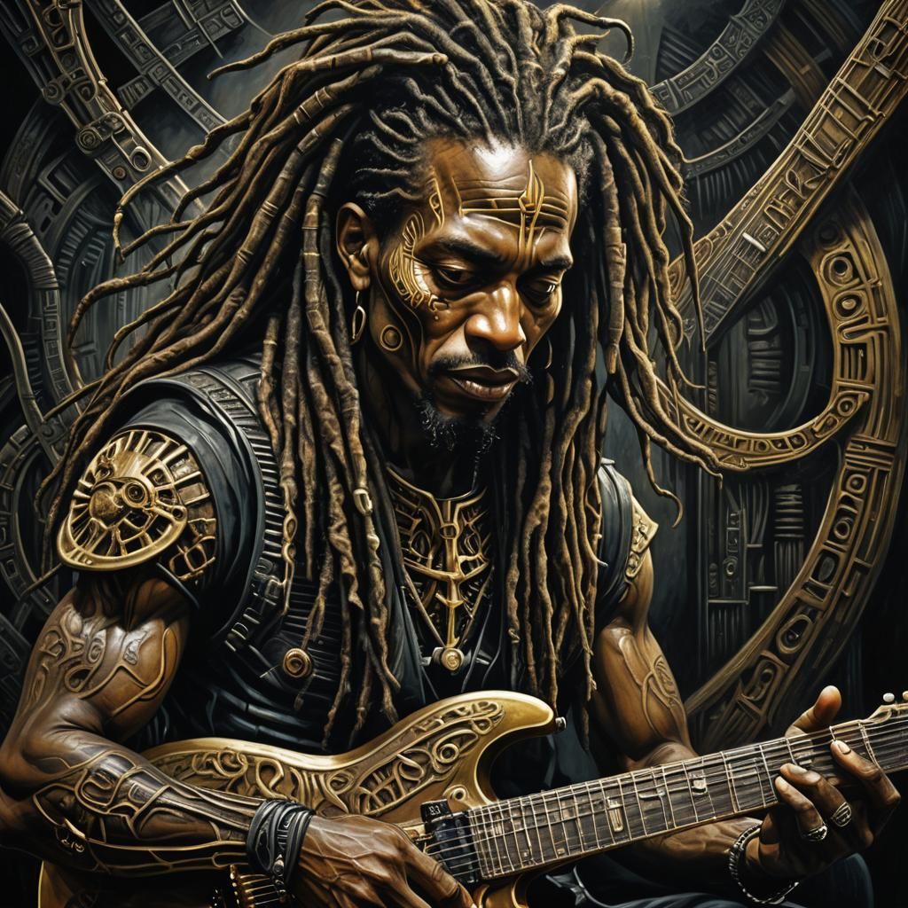 Biomechanical Musician in Dark Surrealism Style