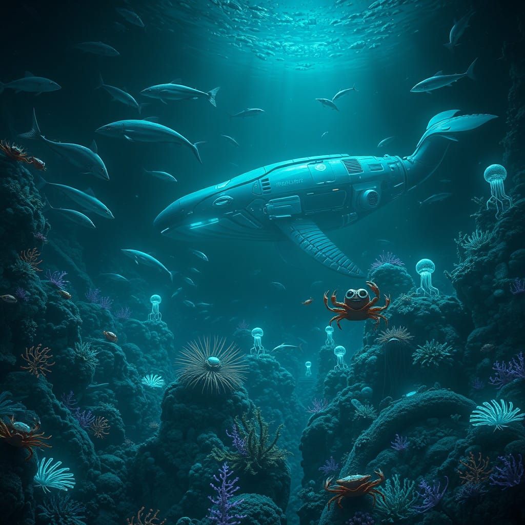 Glowing Ocean City Teems with Life and a Hidden Robotic Gian...