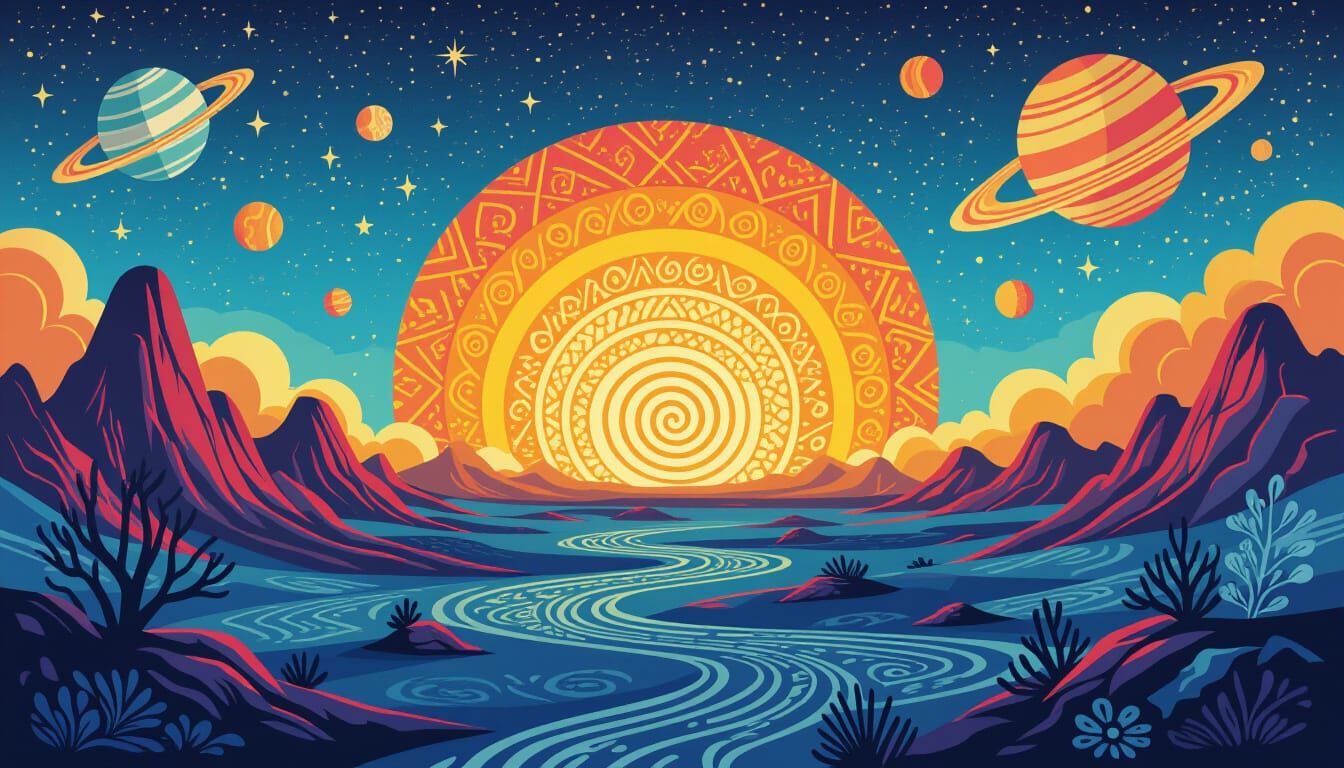 Zentangle Sunrise on an Alien Planet