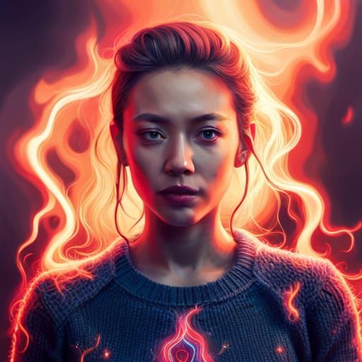 Cyberpunk Woman Portrait with Magic and Lightning