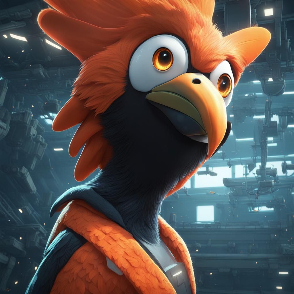 Goofy Orange Toucan Alien in 3D Anime Art