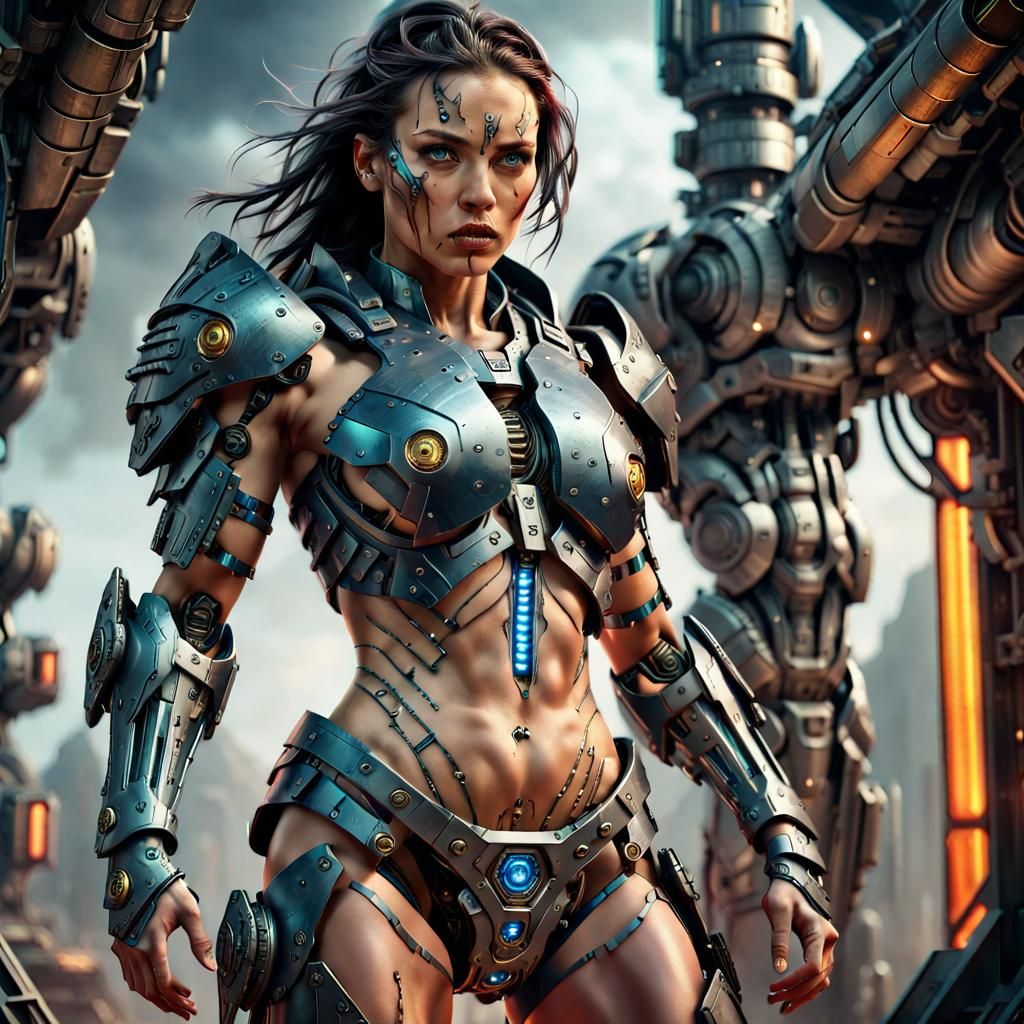Fierce Cyborg Warrior in Futuristic Armor