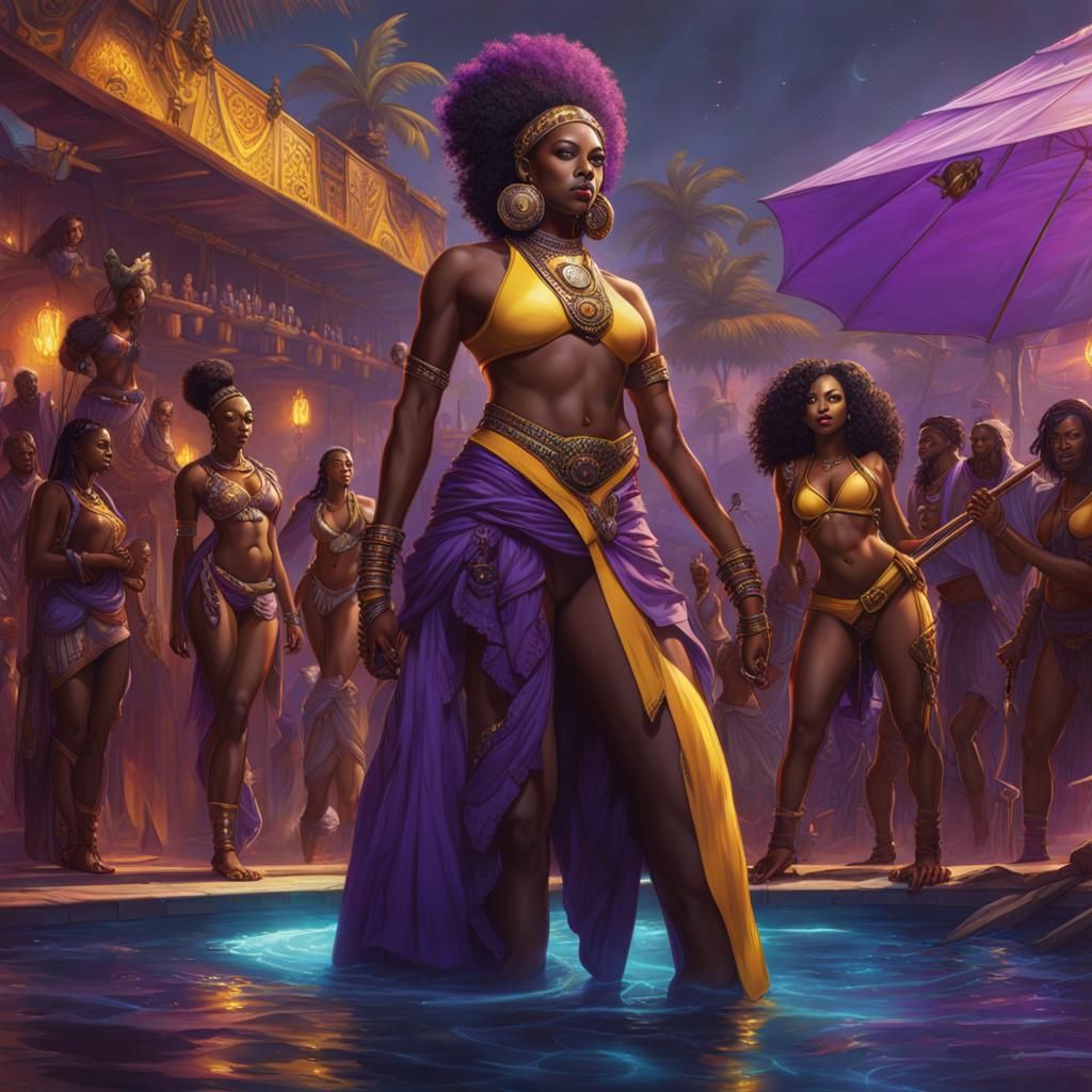 Afrofuturist Pool Party in Cyberpunk Style