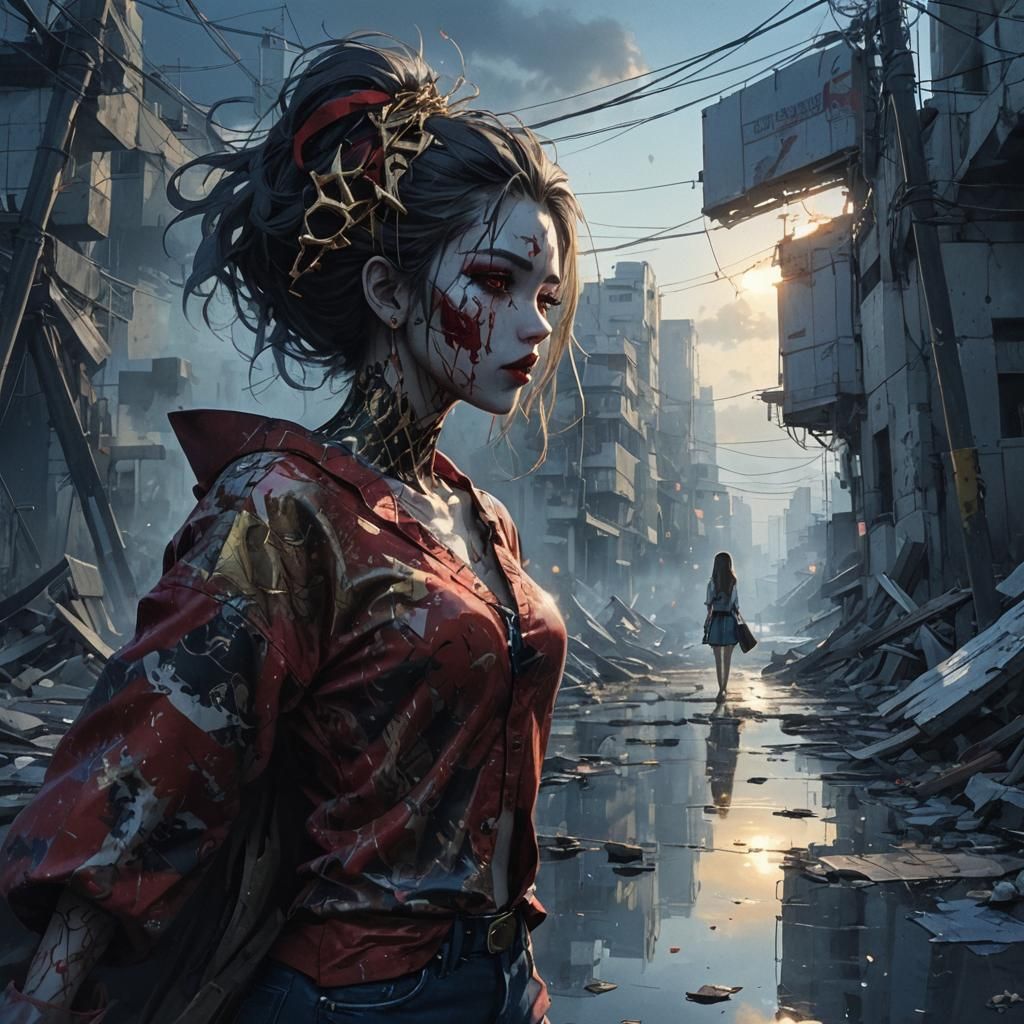 Girl with Long Hair, Jeans and Blouse