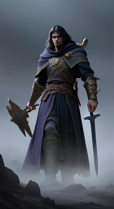 Heroic Warrior with Sword in Fantasy Art Style