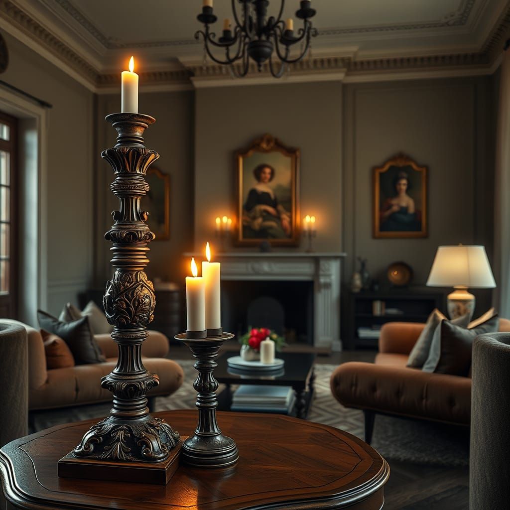Warm Candlelit Wooden Decor in Elegant Living Space