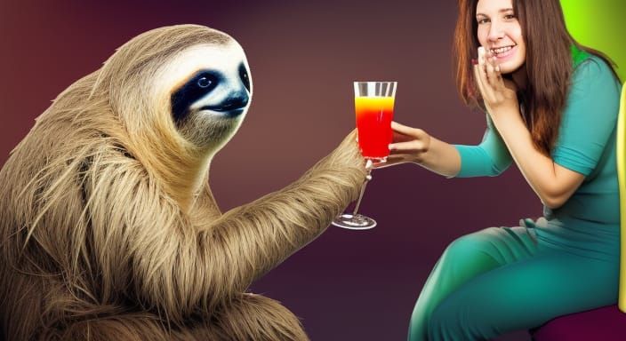 Sloths at a Neon Juice Bar