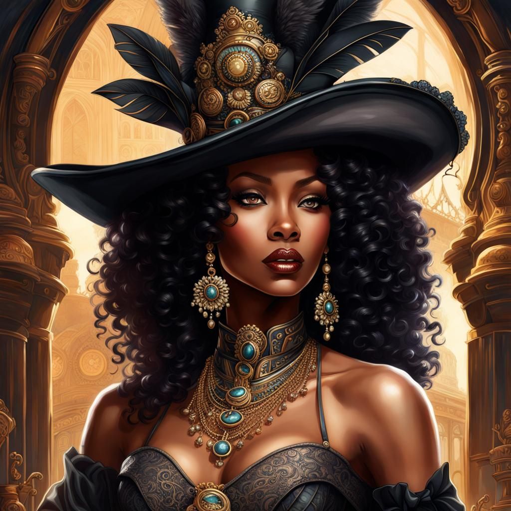 Steampunk African American Beauty in Victorian Dress