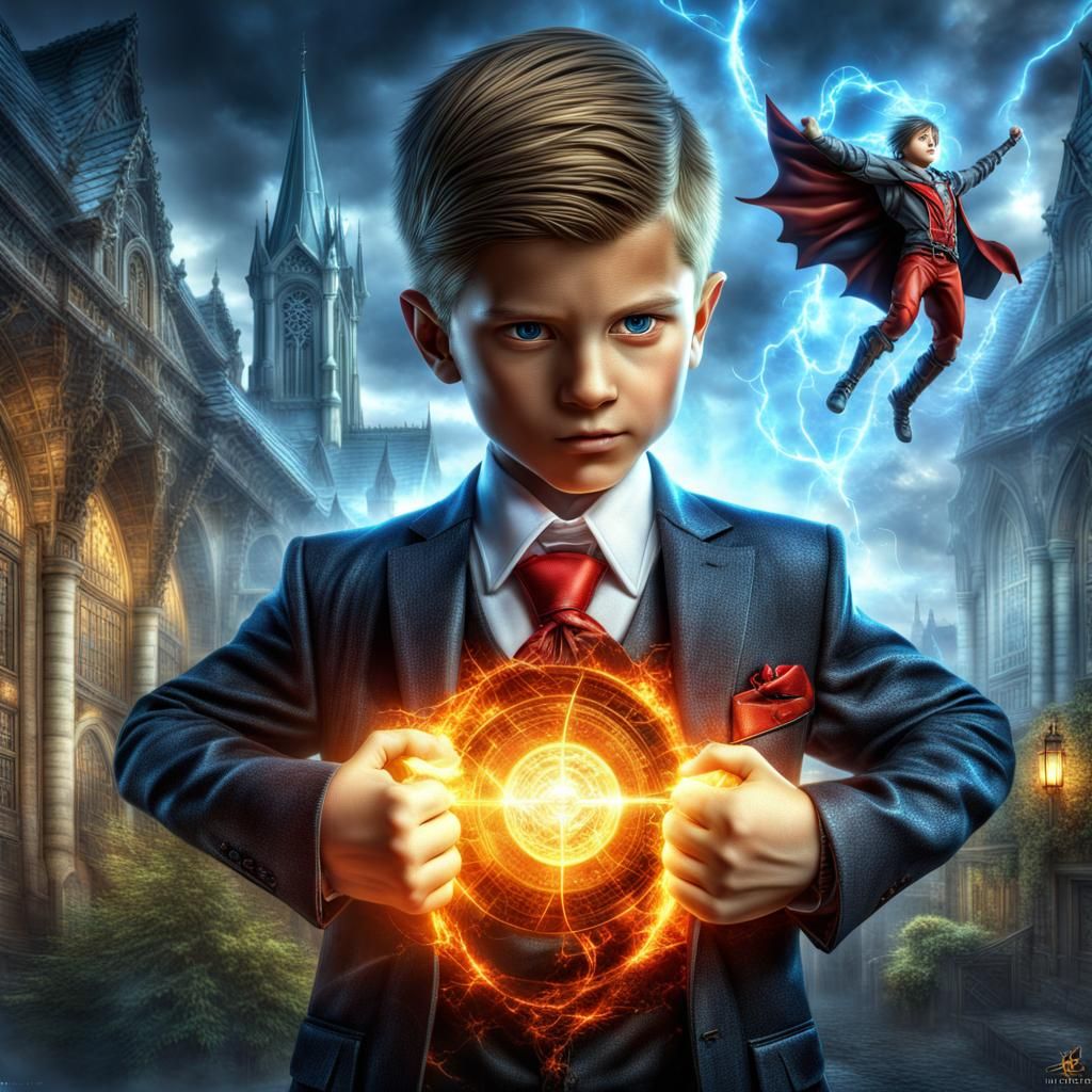 Boy with Energy Superpowers Lifts Villain in HDR